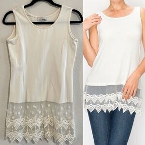 Kathleen Kirkwood Women Tank Top XS White Cotton Lace Bottom Longline Polka Dot